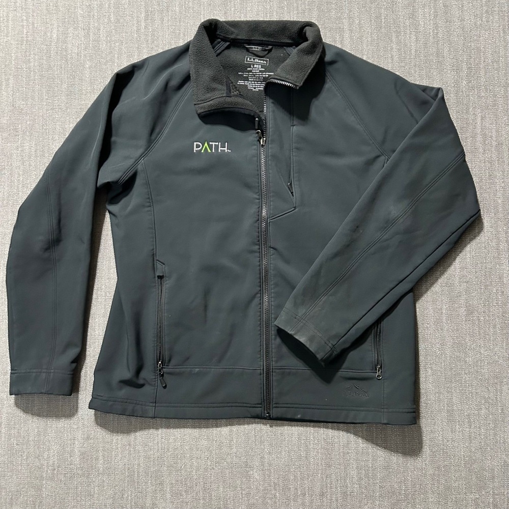 LL Bean Softshell Jacket Mens Large Gray PATH Logo Fleece Lined Full Zip 298820
